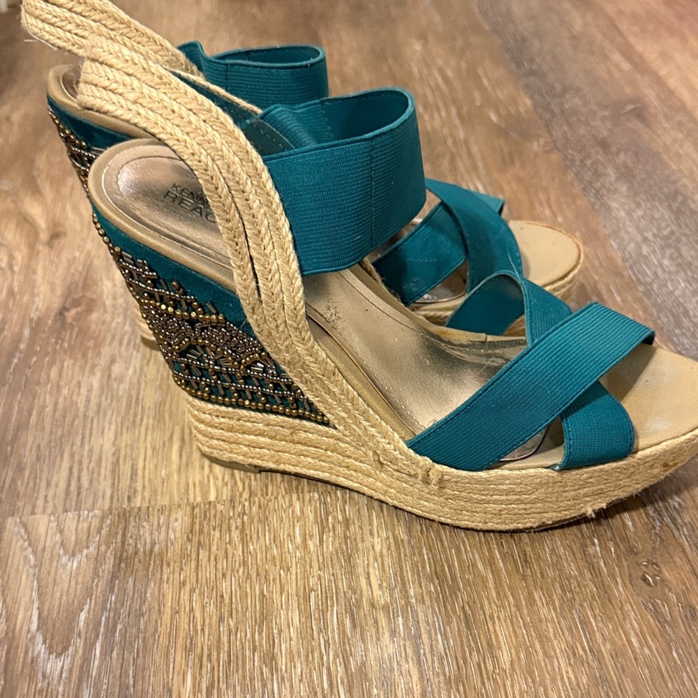 Kenneth Cole Teal Wedge Sandals with Beaded Detail